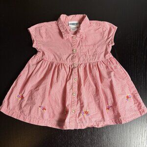 Vintage Y2K OSHKOSH Baby Girl 12M Pink Gingham Dress w/Embroidered Flowers